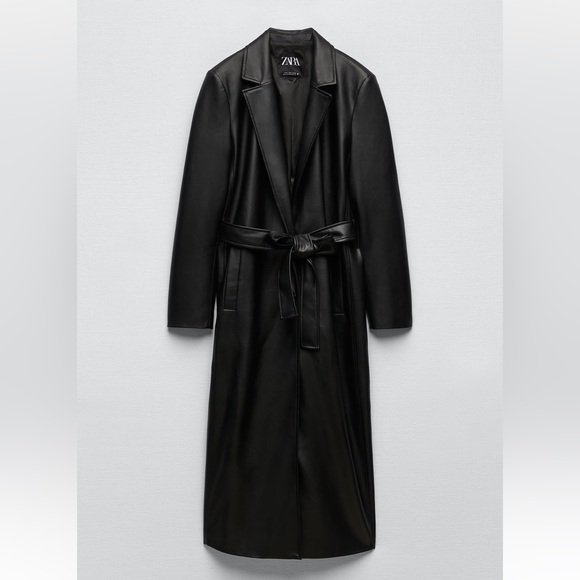 Zara FAUX LEATHER TRENCH COAT. Black. Sizes S, M. New with Tags. - Picture 7 of 11